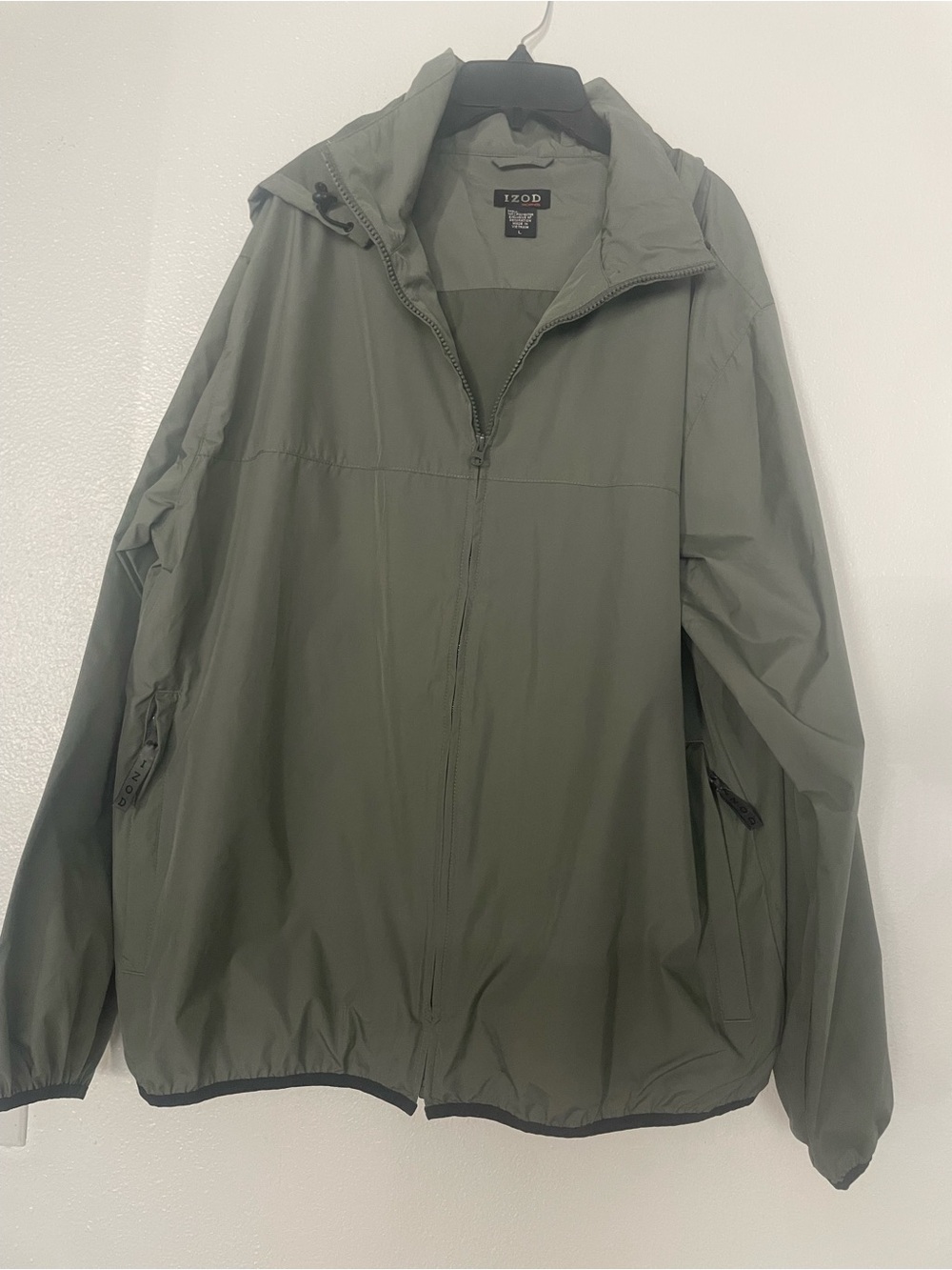 Izod Men's Olive Green Full-Zip Windbreaker with Hood